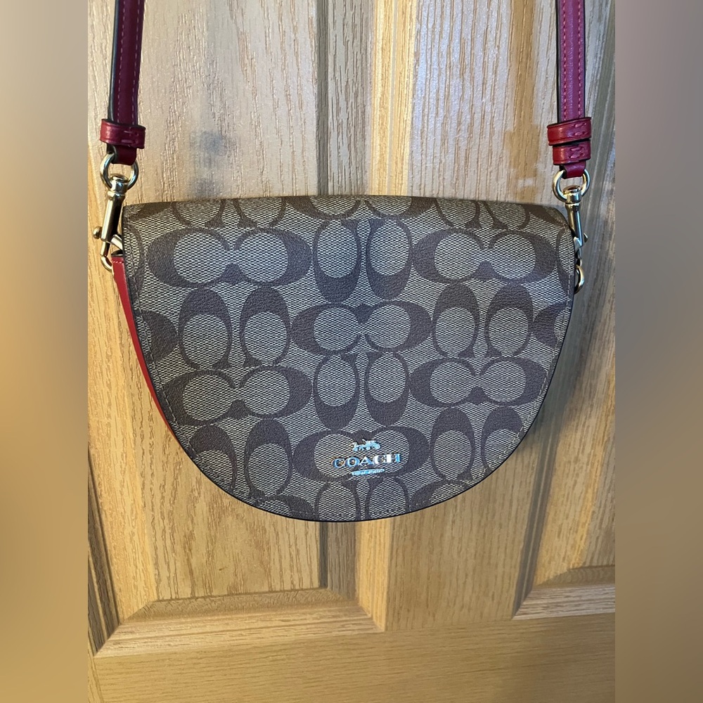 Coach Signature Brown and Red Crossbody Bag